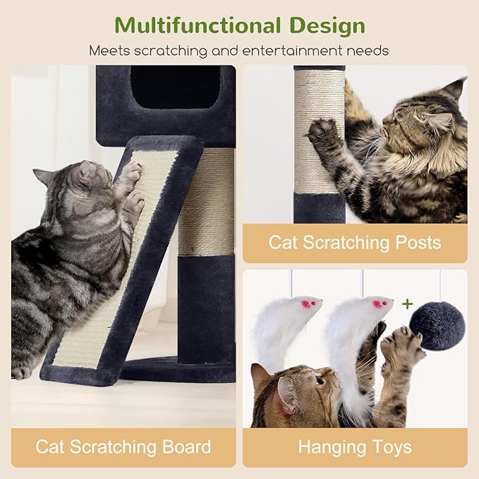 Globlazer Multi-Level Tall Cat Tower 83 inch Sturdy Extra Large Heavy Duty Cat Tree for Indoor Large Adult Cats Kittens with 2 Cat Condo, 8 Scratching Post, 2 Hammock, S83G, Dark Grey