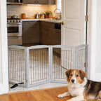 ZJSF Freestanding Dog Fence Indoor, Foldable Dog Gate for Doorways, Stairs or Hallways, Sturdy Wood Extra Wide Pet Gate with Support Feet for The House, Grey, 32 "Height-4 Panels