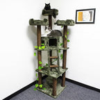 CozyCatFurniture 75" Tall Cat Tree for Multiple Cats with Condo, Green Leaves, Sisal Rope, Climbing Ladder & Three Beds on Top