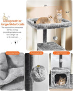 SYANDLVY 27IN Cat Tree for Indoor Cats Large Adult, Modern Activity Tower with Scratching Posts, Condo with Plush Perch, Climbing Stand with Spring Ball for Play, Grey