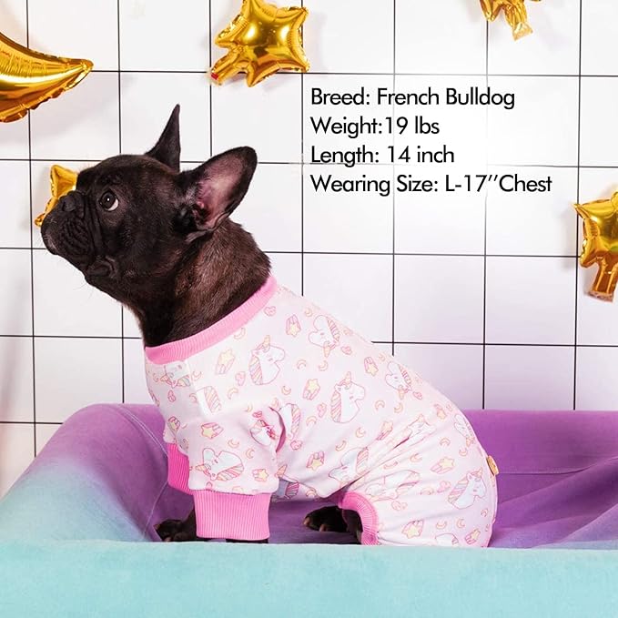 KYEESE Dog Pajamas Soft Dogs Clothes Pet Coat Velvet Dog Pajamas Small Sized Dogs Comfy Doggie Jammies Onesie Stretchy Doggie Pjs Pet Costume with Pink Unicorn Pattern, Small