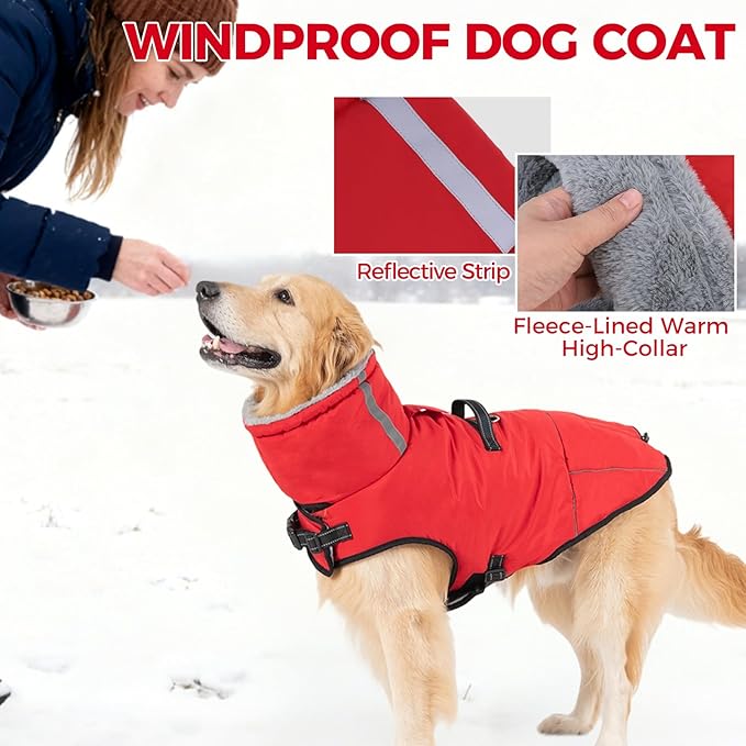Mihachi Dog Coat for Small Dogs, Warm Dog Winter Coat Waterproof Dogs Jacket with Harness Built in Reflective Pet Fleece Vest, Puppy Cold Weather Coats Turtleneck & Windproof Dogs Snowsuit, Red S