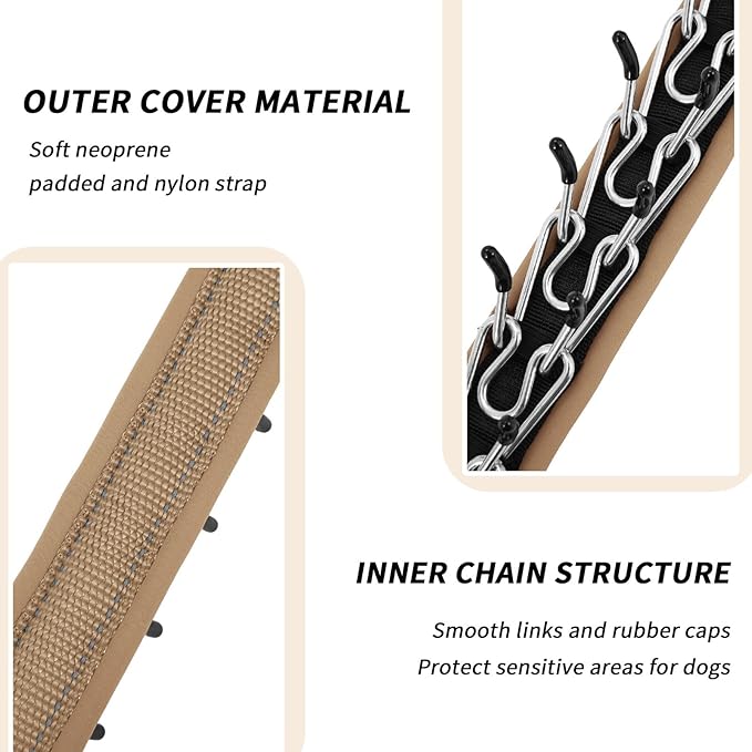 Martingale No Pull Dog Collar for Large Medium Small Dogs, Heavy Duty Nylon Reflective Adjustable Anti Pull Slip Collar with Buckle for Training Walking L Khaki