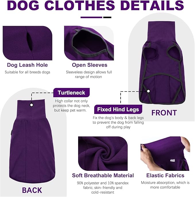 ROZKITCH Dog Pajamas for Small Dogs, Pet Windproof Warm Cold Weather Jacket Vest Cozy Jumpsuit Apparel Outfit Clothes for Walking Hiking Travel Sleep Purple XS