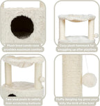 TRIXIE Baza Grande Cat Scratching Post 23,6 Inch - with Durable Sisal Rope and with Fluffy Hammock, Dangling Cat Toy & Cuddly Cat Cave - in Cream