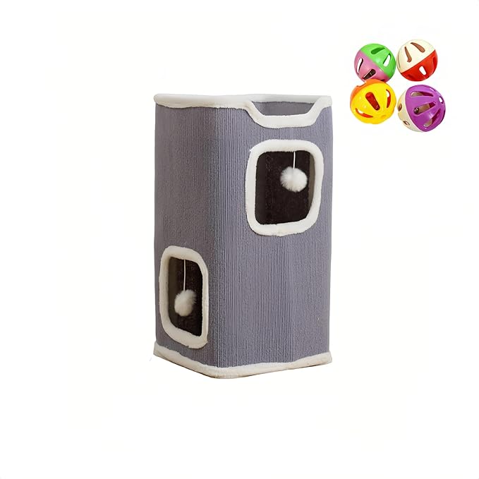 Multi-Tier cat Tree, Light Gray (Large)，a Bell Ball (Random Color)