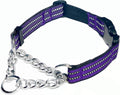 Martingale Collars for Dogs, Heavy Duty Stainless Steel Chain Training Collar, Reflective Nylon Adjustable Collar with Quick Release Buckle,Suitable for Puppy Medium Large Dogs((Purple, XS)