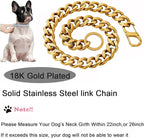Adjustable Stainless Steel 19MM Gold Plated Dog Titan Collar Necklace Training Walking Metal Dog Duty Chew Proof for Small Medium Large Dogs American Pitbull German Shepherd (19MM*26inch, Gold)