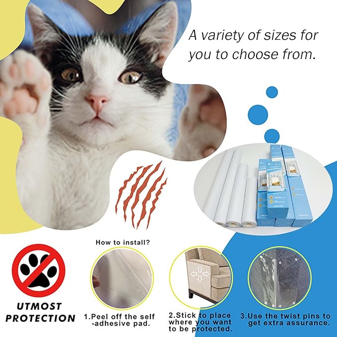 Cat Furniture Scratch Protector, Self-Adhesive Transparent Tape, Clear Scratch Guard for Sofa, Door & Furniture Protection (45x300cm)