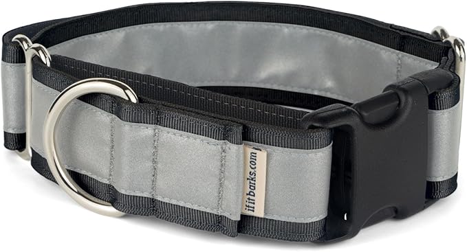 If It Barks - 1.5" Reflective Martingale Collar with Quick Snap Buckle for Dogs - Adjustable - Made in USA - Strong, Durable, and Comfy - Ideal for Training - Fits Most Breeds - Medium, Black