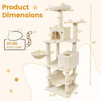 Tangkula 66 Inch Tall Cat Tree, Multi-Level Cat Tower with Sisal Scratching Posts, 2 Condos, Plush Perch, Hammock, Basket, Dangling Toys, Cat Climbing Furniture for Indoor Cats (Beige)