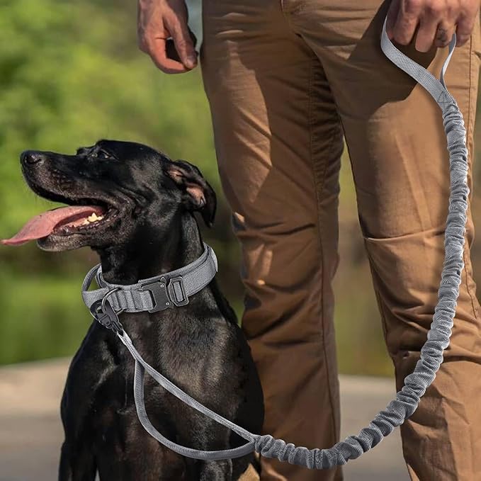 COOYOO Dog Collar,3 Piece Set Tactical Dog Collars, Adjustable Military Training Nylon Dog Collar with Control Handle and Heavy Metal Buckle for Medium and Large Dogs