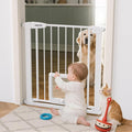 30 Inch Tall Dog Gate with Cat Door, Adjustable Width (29.7-57 Inches) for Doorways, Hallways & Stairs, Pressure-Mounted Walk-Through Dog Gate with Auto-Close & Double Lock Safety（White）