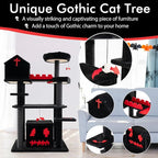 Tangkula Gothic Cat Tree, 49 Inch Black Cat Tower with Coffin Bed, 2 Condos, Scratching Posts, Bat Pompom Balls, Perch, Halloween Pet Furniture, Spooky Goth Cat Tree for Indoor Cats