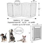ZJSF Freestanding Foldable Dog Gate - Extra Wide White Puppy Gate for Stairs & Doorways - Tall 4 Panels Wooden Pet Fence