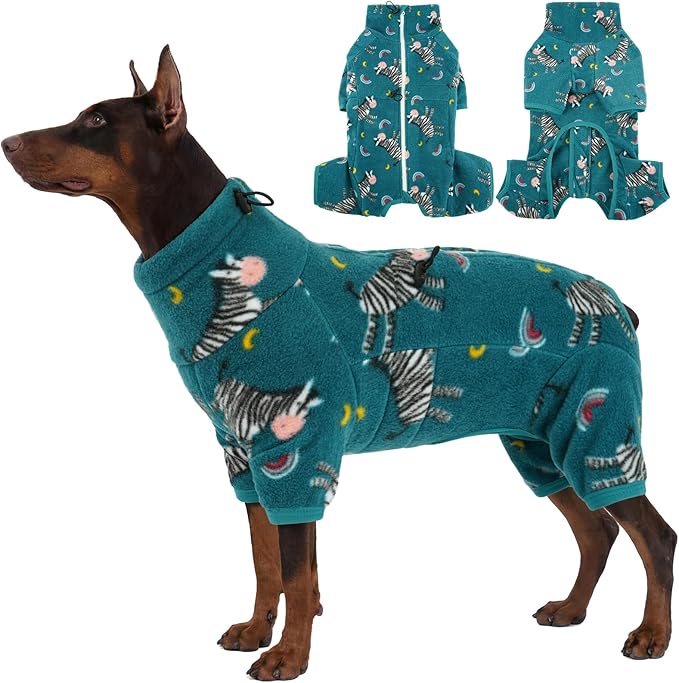 ROZKITCH Dog Clothes for Large Dogs Soft Fleece Pullover Pajamas, Pet Windproof Warm Cold Weather Jacket Vest with Reflective Zipper, Jumpsuit Apparel Outfit Clothes for Large Dog Zebra 2XL