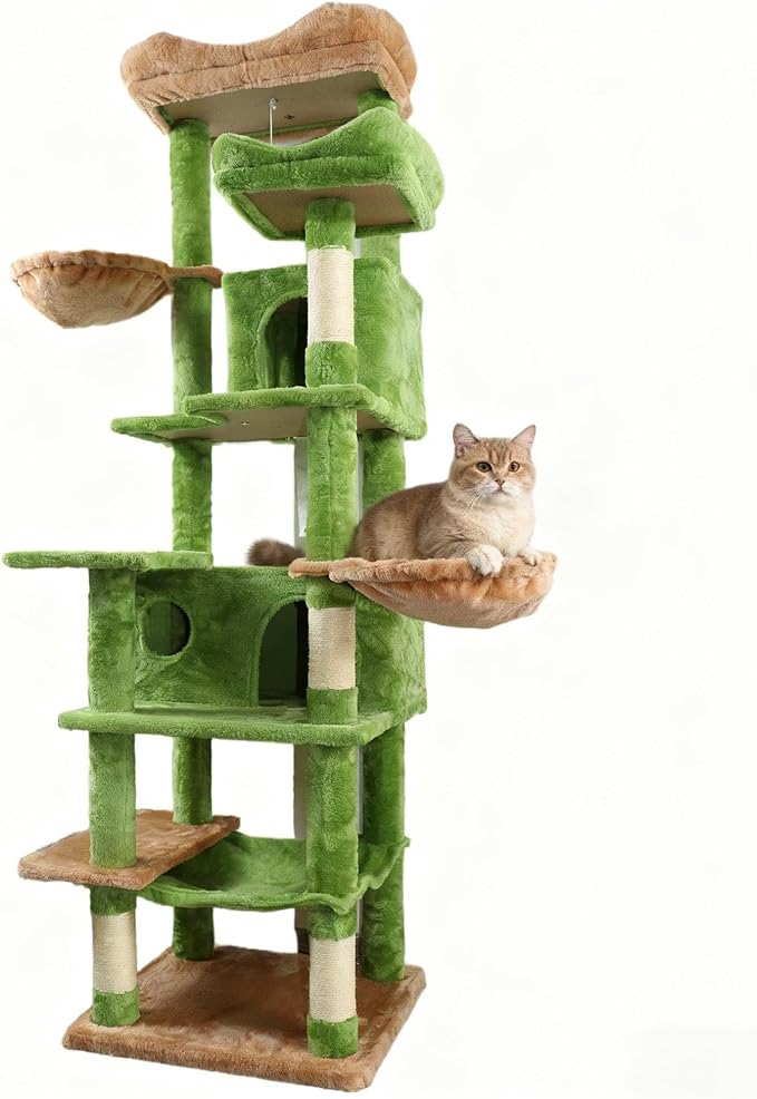 Green 68 Inches Multi-Level Large Cat Tree, Cat Tree Tower for Indoor Cats Large Adult with Condo/Cozy Plush ‌Pussycat Perches/Sisal Scratching Posts for Cats to Play and Sleep