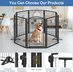 Metal Free Standing Dog Gate with Cat Door for Indoor/Outdoor,160" Extra Wide Foldable Pet Gate,32" Tall Foldable Indoor Dog Fence for Large Openings Stairs,Deck,Yard,Doorways(8 Panels,Black)