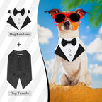 Dog Tuxedo, Formal Dog Wedding Attire Pet Costume Pet Suit and Bandana Set, Bithday Party Bow Tie Collar Outfit Puppy Tux (Medium)