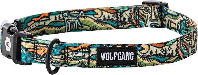 Wolfgang Heavy Duty, Adjustable Dog Collar with Quick Release Nylon Buckle for Walking & Training, WildWolf Print, Large