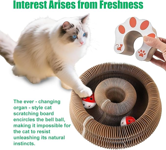 2-Pack Kitty kurls cat Scratcher – Foldable Kitty Curls Scratching Board, Magic Organ cat Toy with Reversible Corrugated Pads for Indoor Cats