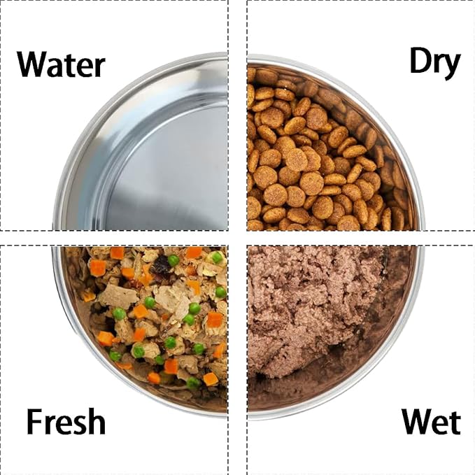 Deep Stainless Steel Non-Skid Dog and Food Bowls, Each Holds Up to 16 Cups, Set of 2 Packs(10.2 x 3.2 Inches)
