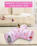 Bissap Guinea Pig Tunnel, Collapsible Hamster Tunnel and Tube 3 Ways Pet Hideout with 1 Play Ball for Indoor Guinea Pig Chinchilla Hamster Rat Small Animal Activity Fun Toys (Pink)