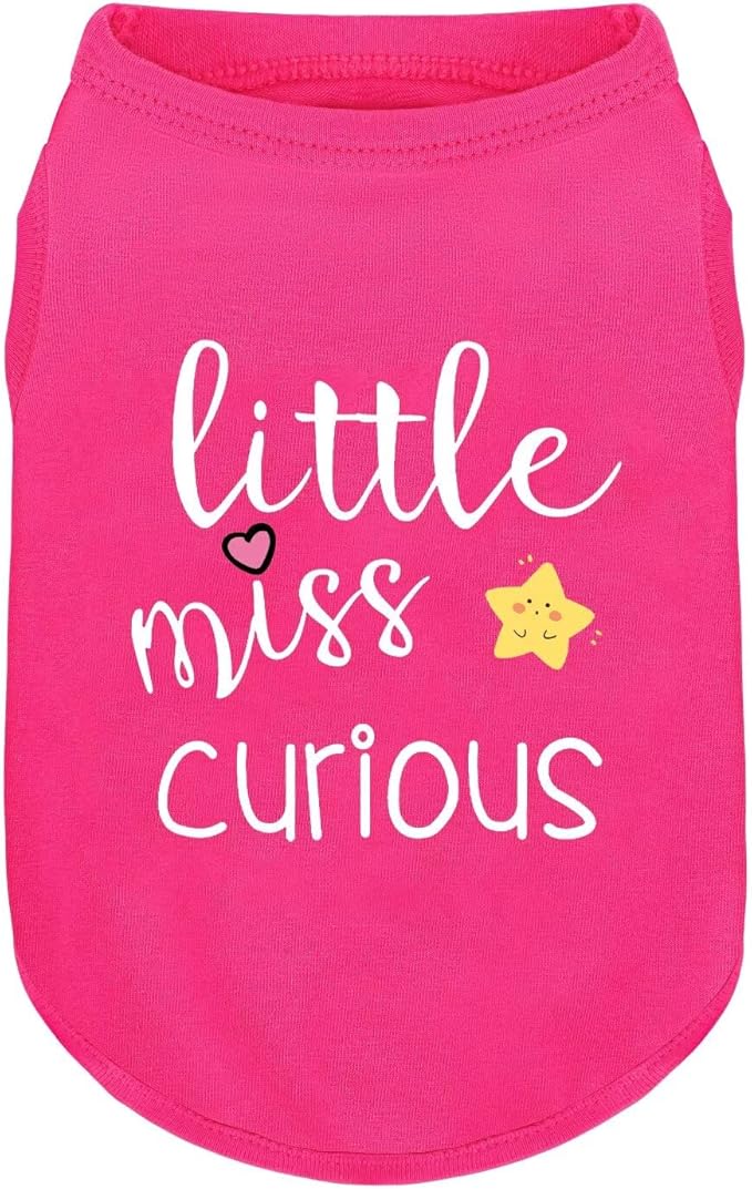 Pink Cotton Dog Shirt with 'Little Miss Curious' Print, Soft & Breathable Pet Apparel for Small to Large Dogs, All-Season Sleeveless Vest, Cute and Comfortable Dog Outfit.Pink Star M