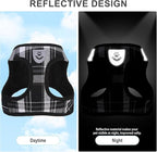 EXPAWLORER Classic Plaid Puppy Harness - Dog Collar and Leash - Soft Mesh Padded Adjustable Step in Small Dog Vest Harness No Pull, Reflective Escape Proof for Outdoor Walking, Black L