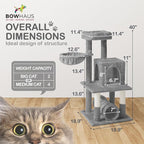 Tall Cat Tree for Indoor Large Cats or Kittens, Multi-Level Cat Activity Tree with Scratching Posts, Hammock, Cat Cave Condo, Modern Cute Small Cat Climbing Tower with Widened Perch