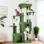 61" Large Cat Tree Tower for Indoor Cats, Heavy-Duty Multi-Level Cat Condo for Maine Coon & Big Cats with Extra-Large Perch, 2 Spacious Houses, Sisal Scratching Posts & Hanging Toys - Green