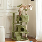 Sweetcrispy 54 Inch Cat Tree Tower, Multi-Level with Cat Scratching Post, Indoor Cat Condo with Climbing Ladder, Plush Toy, Play House for Cat, Green