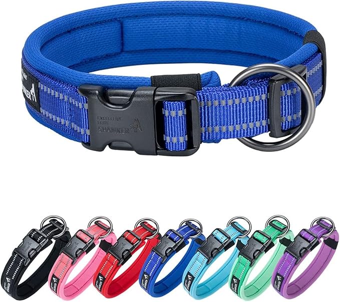 EXCELLENT ELITE SPANKER Reflective Dog Collar Classic Soft Padded Breathable Nylon Adjustable Pet Collar with Quick Release Buckle for Boy Girl Male Female Small Medium Large Dogs Training(Blue-L)
