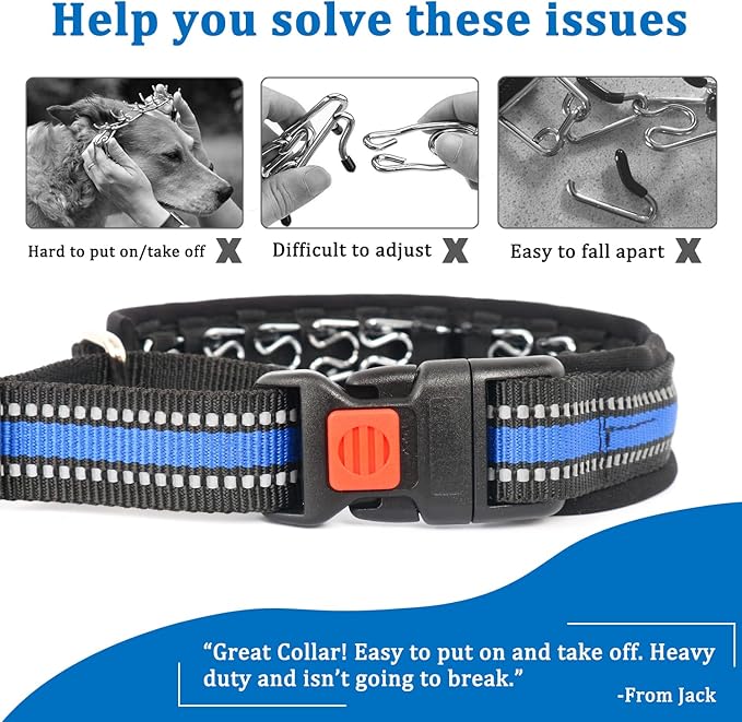 Mayerzon Martingale Collar for Dogs, No Pull Dog Collar with Reflective Strip for Small Medium Large Dogs, Anti Pulling Dog Collar with Buckle for Walking Training, Safe for Night Walk(Blue, L)