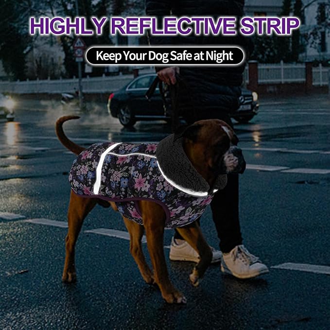 Doglay Dog Coat, Waterproof Dog Jacket Pet Winter Coat for Cold Weather with Thicken Furry Collar, Reflective Puppy Winter Jacket Warm Fleece Lining for Small Medium Large Pets
