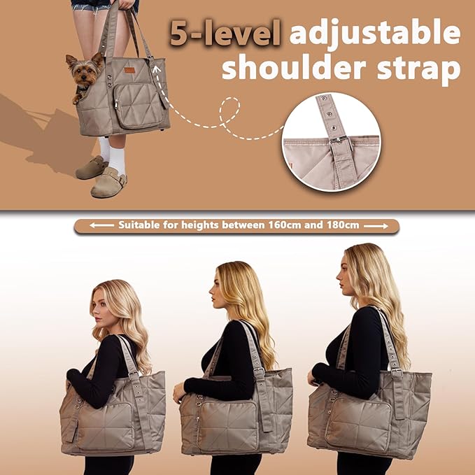 Dog Purse Carriers for Small Dogs and Cats Up to 10 lbs,Puppy Carrier with Pockets,Adjustable Shoulder Strap,Hard Bottom Support,Fuffy Tote Bag for Travel