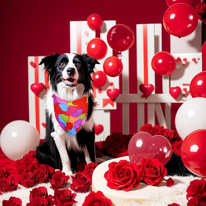 10PCS Big Valentines Day Dog Bandanas 33Inch with Heart Lip Rose Love Print for Extra Large XL XXL Breed Dog Triangle Bibs Scarves for Boys and Girls Holiday Grooming Accessories