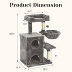 Modern Cat Tree with Scratching Posts, Cat Bed, Hammocks & Condos – Multi-Level Cat Tower for Playful Cats, 36" Modern Cat Tree Tower, Grey