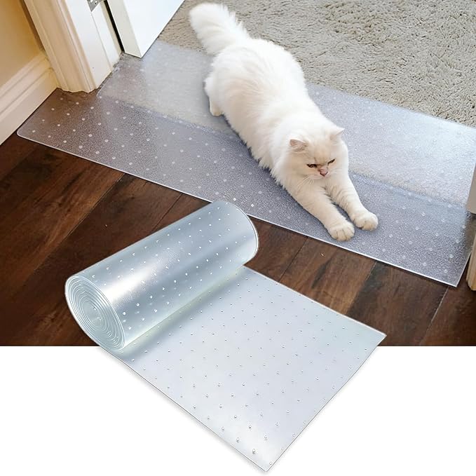 BNOSDM 8.2Ft Cat Carpet Protector for Indoor Pets Carpets Scratch Stopper Heavy Duty Plastic Easy to Cut DIY Clear Non-Slip Floor Runner Stop Cats from Scratching Rugs at Doorway