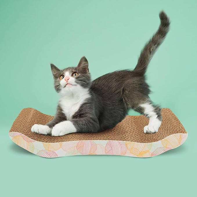 Zodaca Cat Scratcher Bed - Reversible Cardboard Cat Scratch Pad - Catnip Bed for Indoor Felines - Kitten Scratcher Lounger for Stretch & Relax - Pack of 3, 16.75 x 8 x 2.4 in