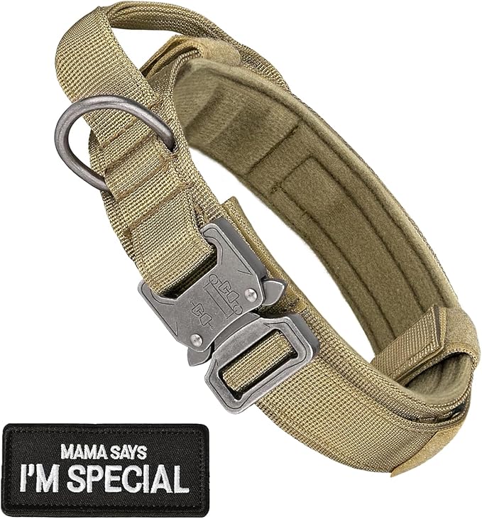 Tactical Dog Collar with Handle - Adjustable Nylon Training Military Dog Collar with Heavy Duty Metal Buckle Collar for Medium Large Dogs,with Patch