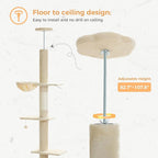 PETEPELA Floor to Ceiling Cat Tree, Cat Tower 5 Tiers Tall (83-108 Inches) Adjustable Height, Cat Climbing Tree Featuring with Condo, Scratching Post and Perches for Indoor Cats, Beige