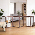 Dog Fence Indoor,Dog Gate Indoor for Doorway pet gate -6-Panel Freestanding, Hallways, House or Stairs -120x32-Inch Retractable Foldable Expandable Wood Pet by SFJC (Brown) ﻿
