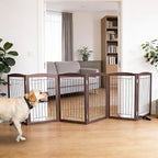 Dog Fence Indoor,Dog Gate Indoor for Doorway pet gate -6-Panel Freestanding, Hallways, House or Stairs -120x32-Inch Retractable Foldable Expandable Wood Pet by SFJC (Brown) ﻿