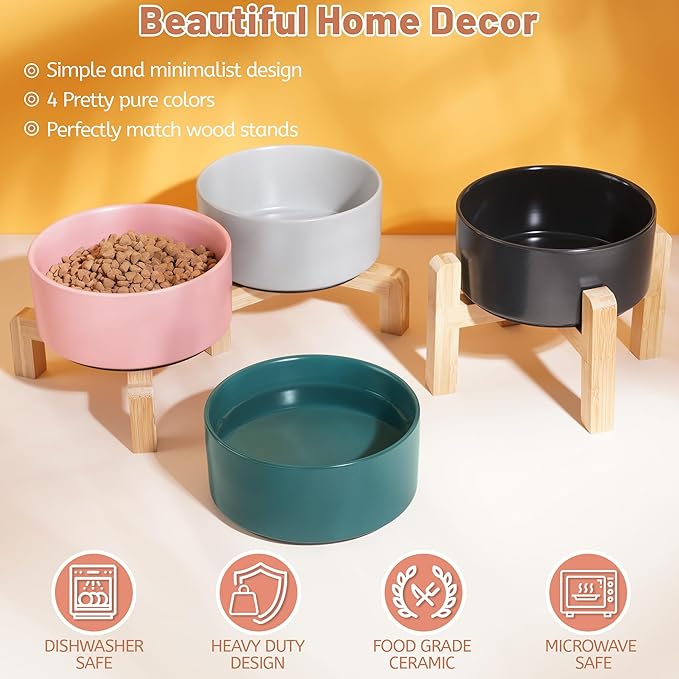 Ceramic Dog Bowls, Non Slip Dog Food and Water Bowl with Silicone Base, Heavy Duty Feeding Bowl for Small and Medium Dogs (Grey, 6 Inches)