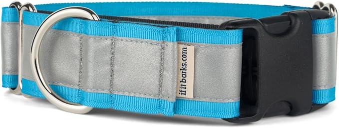 If It Barks - 1.5" Reflective Martingale Collar with Quick Snap Buckle for Dogs - Adjustable - Made in USA - Strong, Durable, and Comfy - Ideal for Training - Fits Most Breeds - Medium, Turquoise