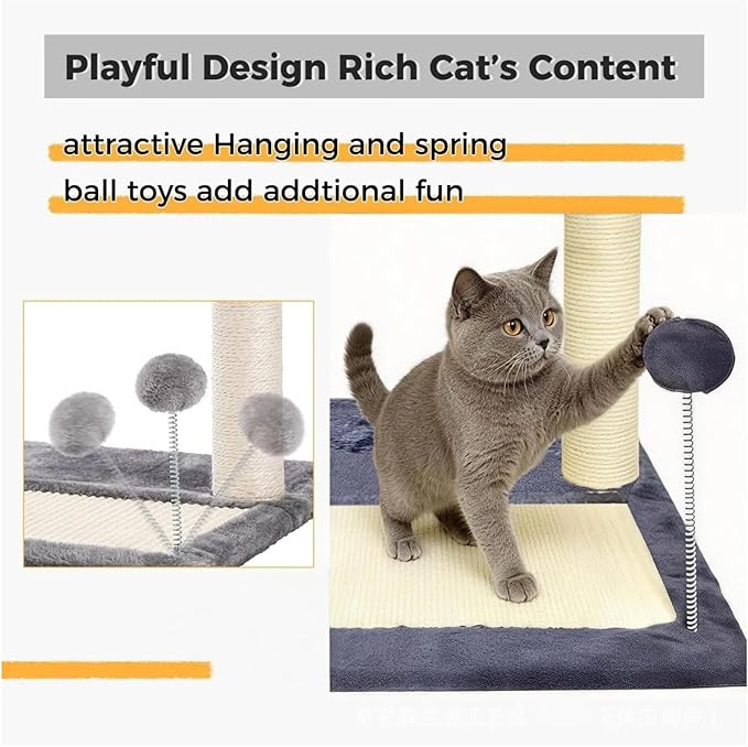 Cat Tree, 19.69" H(50cm) Cat Scratching Post with Cat Bed, Scratching Posts for Indoor Cats with Two Plush Balls Toy, Small Cat Tree for Kittens/Cats Playing and Relaxing