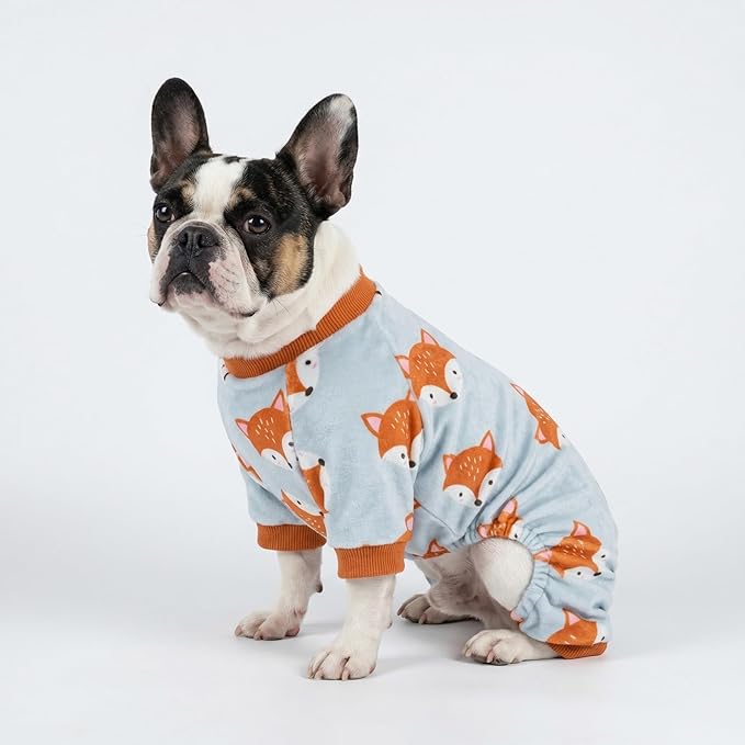 Fitwarm Funny Fox Dog Pajamas, Warm Dog Onesie, Dog Clothes for Small Dogs Girl Boy, Lightweight Velvet, Pet Outfit, Gray, Orange, Large