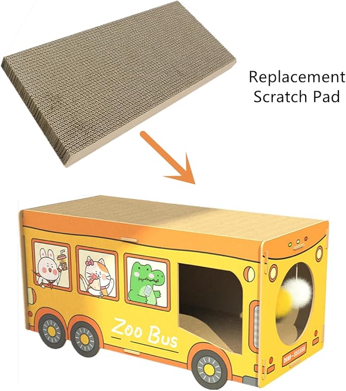SHENGOCASE 4-Pack 10.8" x 25.6" Extra Large Long Replacement Cat Scratch Pad for Bus Shaped Cat Scratcher House, Cardboard Scratcher for Maine Coon