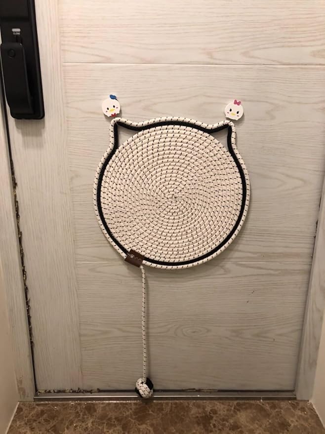 LOS ANDES 15.7'' Cat Scratcher Mat, Natural Cotton Rope Round Pad for Cats, Indoor Scratching Pads with Chew Rope and Ball, Cat Furniture Protector for Wall, Couch, Carpets, Sofa